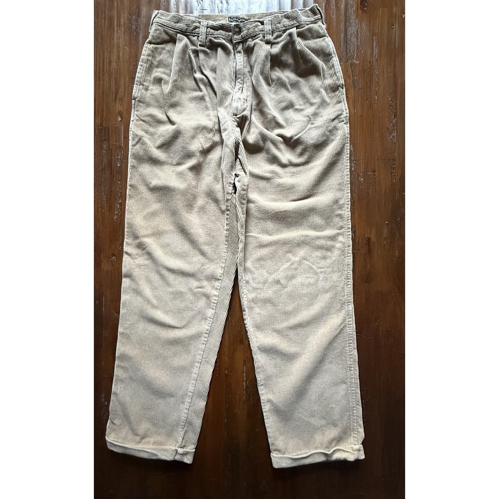 VINTAGE~BUGLE BOY Original Corduroy Pants Mens Sz 34x32 TAN Pleated Cuffed